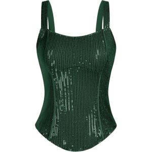 GRACE KARIN Sequin Tank Tops for Women Bustier Corset Top Sparkle Sexy Slim Camisole Sleeveless Party(Green)