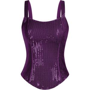 GRACE KARIN Sequin Tank Tops for Women Bustier Corset Top Sparkle Sexy Slim Camisole Sleeveless Party(Purple)