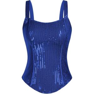 GRACE KARIN Sequin Tank Tops for Women Bustier Corset Top Sparkle Sexy Slim Camisole Sleeveless Party(Royal Blue)