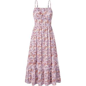 GRACE KARIN Summer Dresses for Women 2026 Vacation, Smocked Floral Maxi Dresses, Boho Beach Long Sundresses with Pockets(Purple Floral)