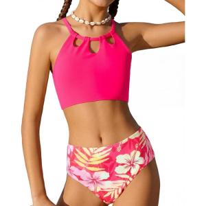 GRACE KARIN Teen Girls Swimsuits Two Piece Bikini Sets Bathing Suit Girl’ Swimwear Size 6-14(Hot Pink)