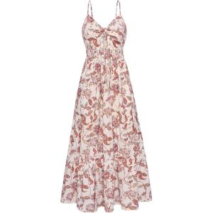 GRACE KARIN Women’s 2026 Summer Maxi Dress Floral Tie Front Spaghetti Strap Casual Boho Beach Flowy Sundress with Pockets(Beige Boho Flowers)