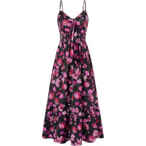 GRACE KARIN Women’s 2026 Summer Maxi Dress Floral Tie Front Spaghetti Strap Casual Boho Beach Flowy Sundress with Pockets(Black Pink Floral)