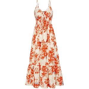 GRACE KARIN Women’s 2026 Summer Maxi Dress Floral Tie Front Spaghetti Strap Casual Boho Beach Flowy Sundress with Pockets(Orange Floral)