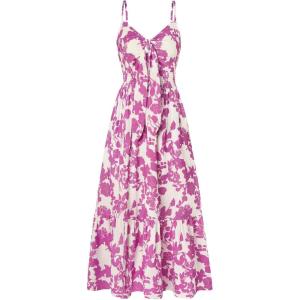 GRACE KARIN Women’s 2026 Summer Maxi Dress Floral Tie Front Spaghetti Strap Casual Boho Beach Flowy Sundress with Pockets(White Purple Floral)