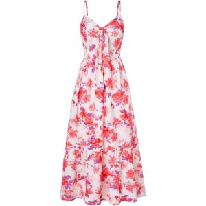 GRACE KARIN Women’s 2026 Summer Maxi Dress Floral Tie Front Spaghetti Strap Casual Boho Beach Flowy Sundress with Pockets(White Red Floral)
