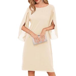 GRACE KARIN Womens Chiffon Dresses Flutter Sleeve Party Wedding Cocktail Dress Size 8-20(Beige)