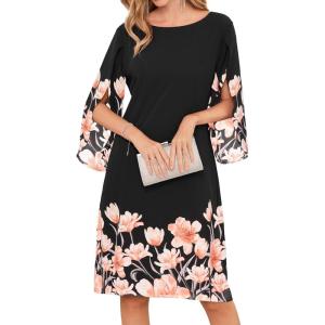 GRACE KARIN Womens Chiffon Dresses Flutter Sleeve Party Wedding Cocktail Dress Size 8-20(Black-pink Flower)