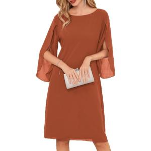 GRACE KARIN Womens Chiffon Dresses Flutter Sleeve Party Wedding Cocktail Dress Size 8-20(Caramel)