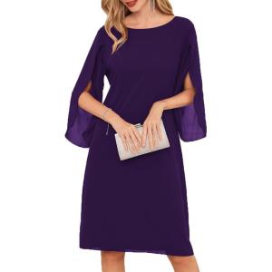GRACE KARIN Womens Chiffon Dresses Flutter Sleeve Party Wedding Cocktail Dress Size 8-20(Dark Purple)