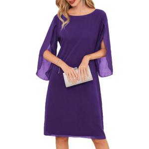 GRACE KARIN Womens Chiffon Dresses Flutter Sleeve Party Wedding Cocktail Dress Size 8-20(Purple)