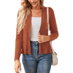 GRACE KARIN Women’s Lightweight Draped Open Front Cropped Cardigan Long Sleeve Sweaters Peplum Knit Tops(Copper Brown)