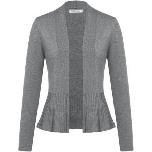 GRACE KARIN Women’s Lightweight Draped Open Front Cropped Cardigan Long Sleeve Sweaters Peplum Knit Tops(Dark Gray)