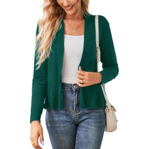 GRACE KARIN Women’s Lightweight Draped Open Front Cropped Cardigan Long Sleeve Sweaters Peplum Knit Tops(Dark Green)