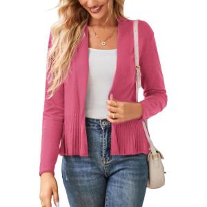 GRACE KARIN Women’s Lightweight Draped Open Front Cropped Cardigan Long Sleeve Sweaters Peplum Knit Tops(Peach Red)