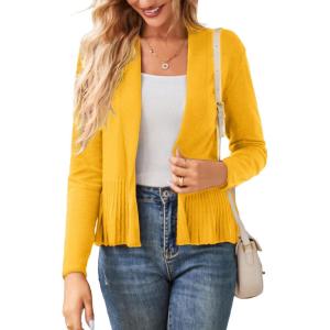 GRACE KARIN Women’s Lightweight Draped Open Front Cropped Cardigan Long Sleeve Sweaters Peplum Knit Tops(Turmeric)