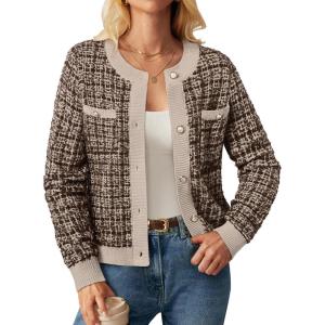 GRACE KARIN Womens Open Front Button Down Long Sleeve Texture Knit Cardigan Sweaters with Pockets(Mix Brown)