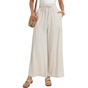GRACE KARIN Womens Palazzo Pants Summer High Waist Boho Wide Leg Casual Flowy Pants Beach Vacation Outfits with Pockets(Apricot)