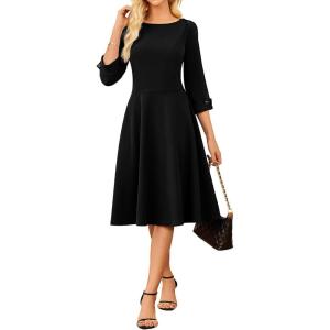 GRACE KARIN Work Dresses for Women 2025 3/4 Sleeve Fit and Flare Business Midi Dress Classy Office Dresses with Pockets
