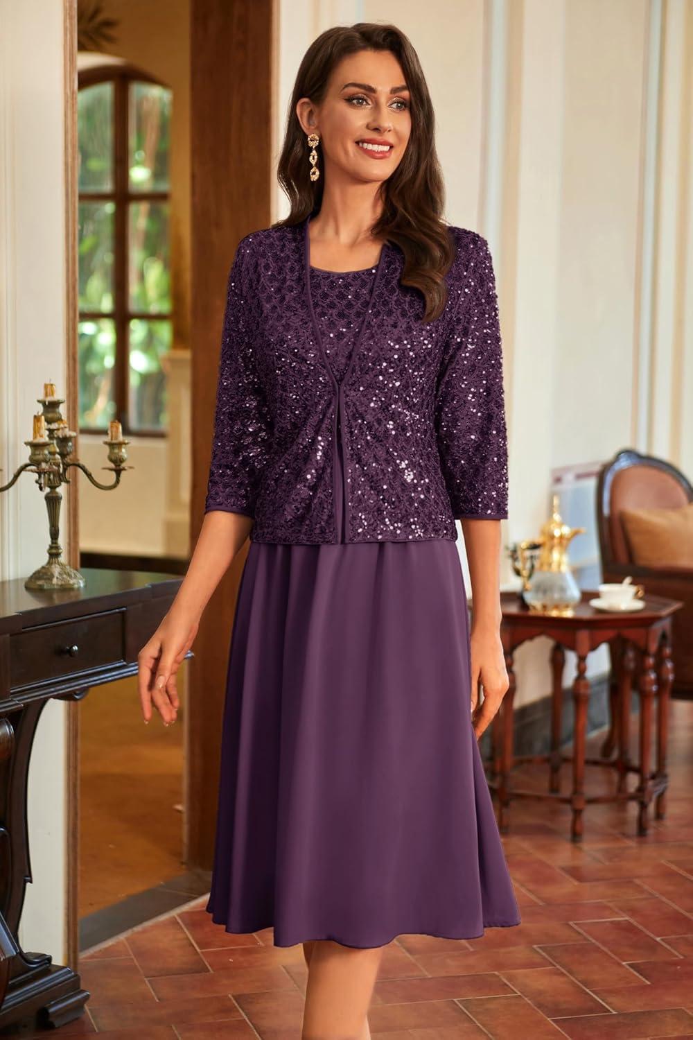 imageGRACE KARIN 2025 Mother of The Bride Dresses Wedding Guest Party Dress Two Piece DressDark Purple