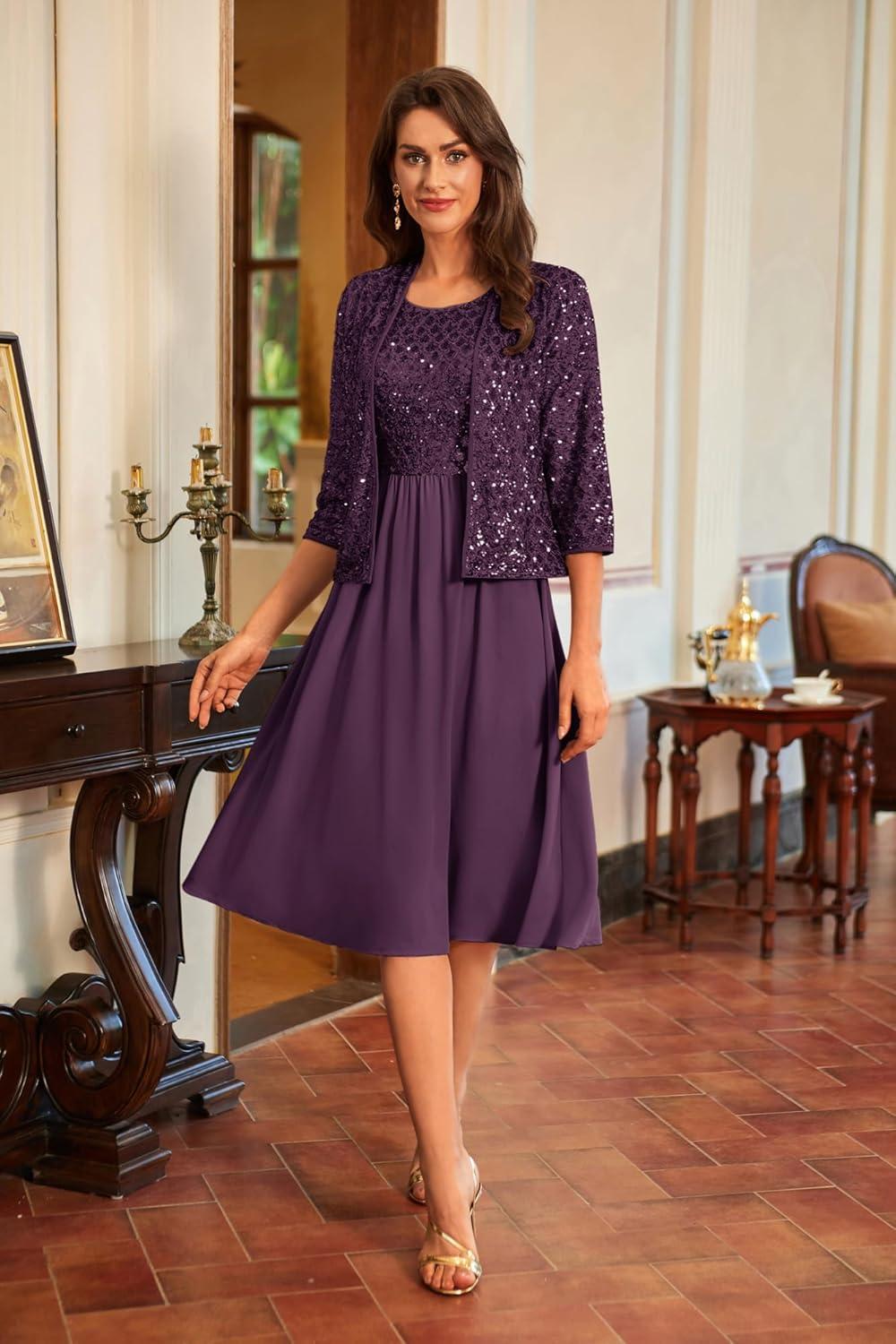 imageGRACE KARIN 2025 Mother of The Bride Dresses Wedding Guest Party Dress Two Piece DressDark Purple
