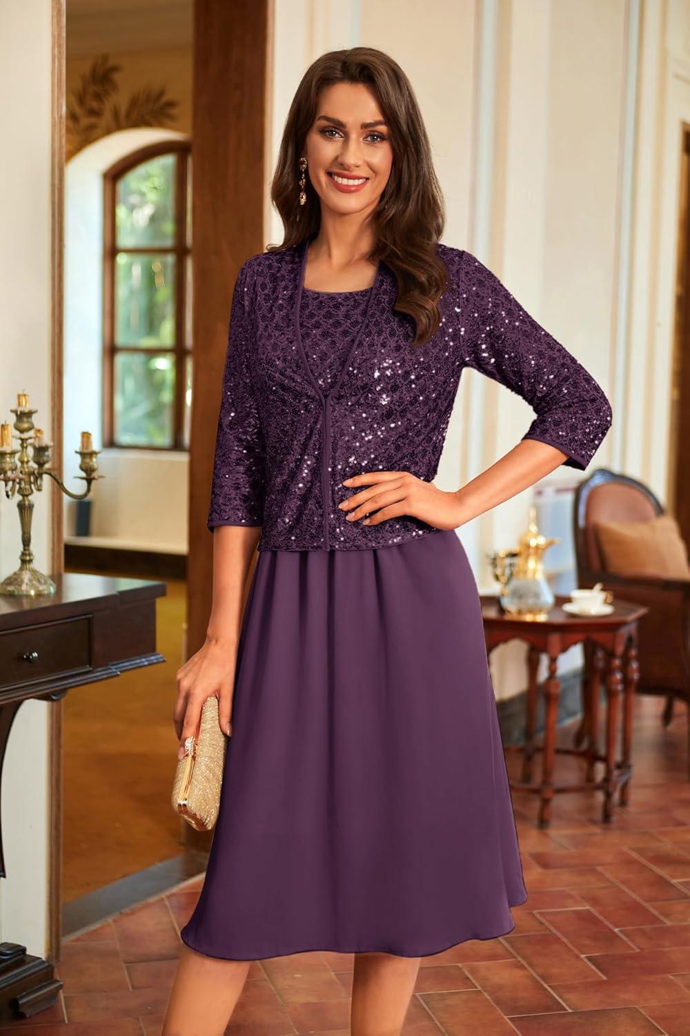 imageGRACE KARIN 2025 Mother of The Bride Dresses Wedding Guest Party Dress Two Piece DressDark Purple