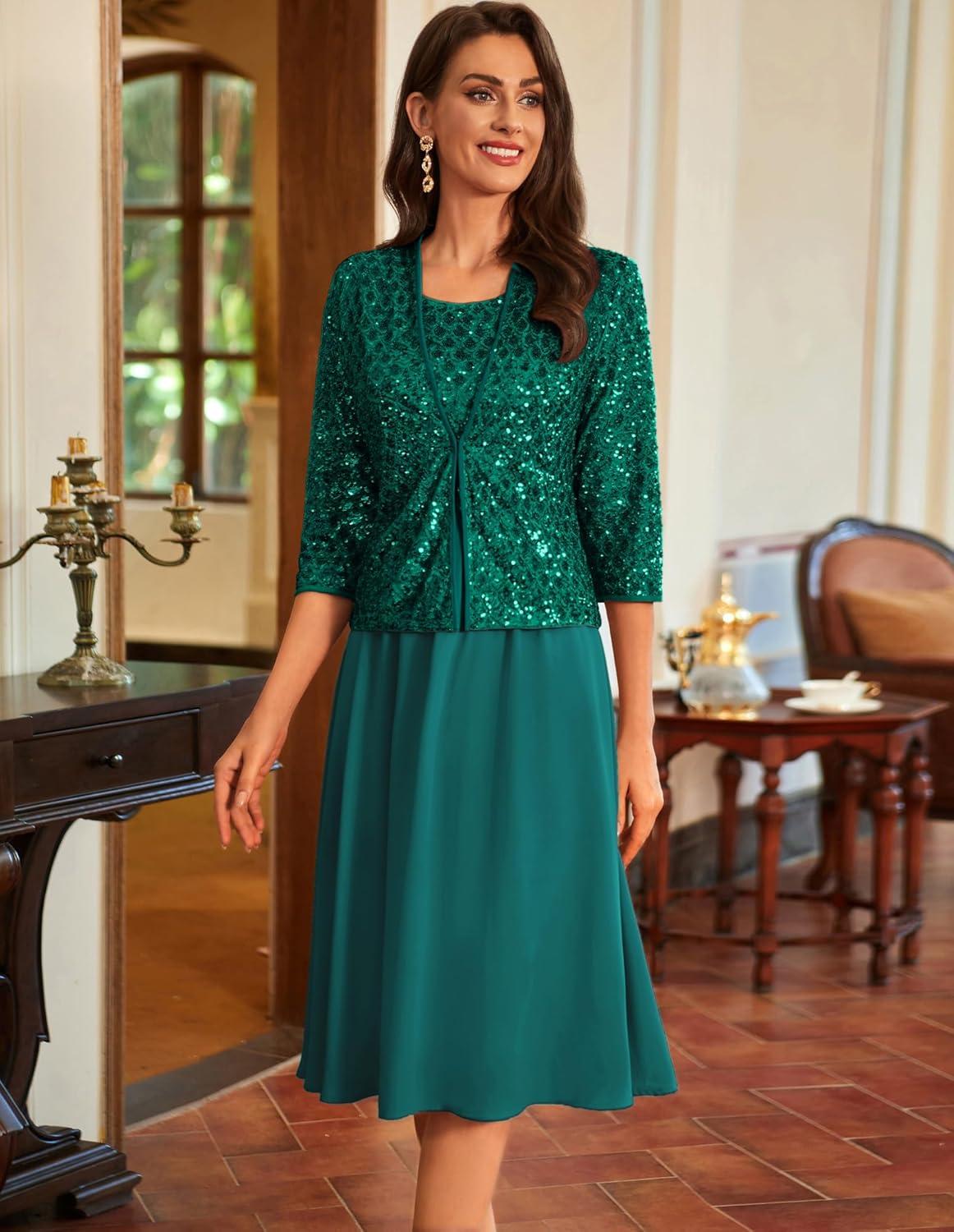 imageGRACE KARIN 2025 Mother of The Bride Dresses Wedding Guest Party Dress Two Piece DressGreen