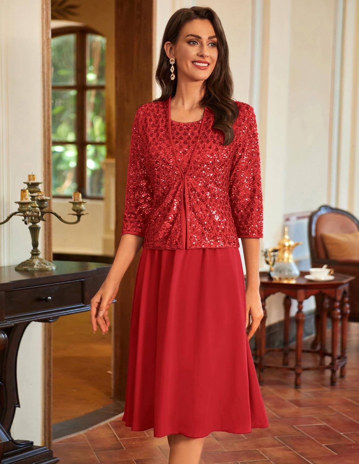 imageGRACE KARIN 2025 Mother of The Bride Dresses Wedding Guest Party Dress Two Piece DressRed