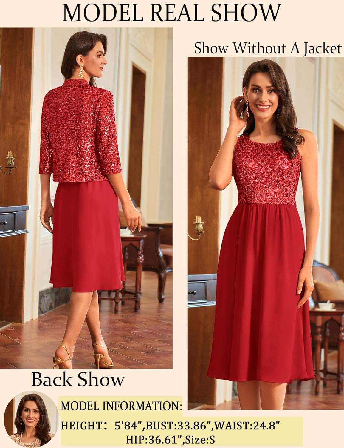 imageGRACE KARIN 2025 Mother of The Bride Dresses Wedding Guest Party Dress Two Piece DressRed