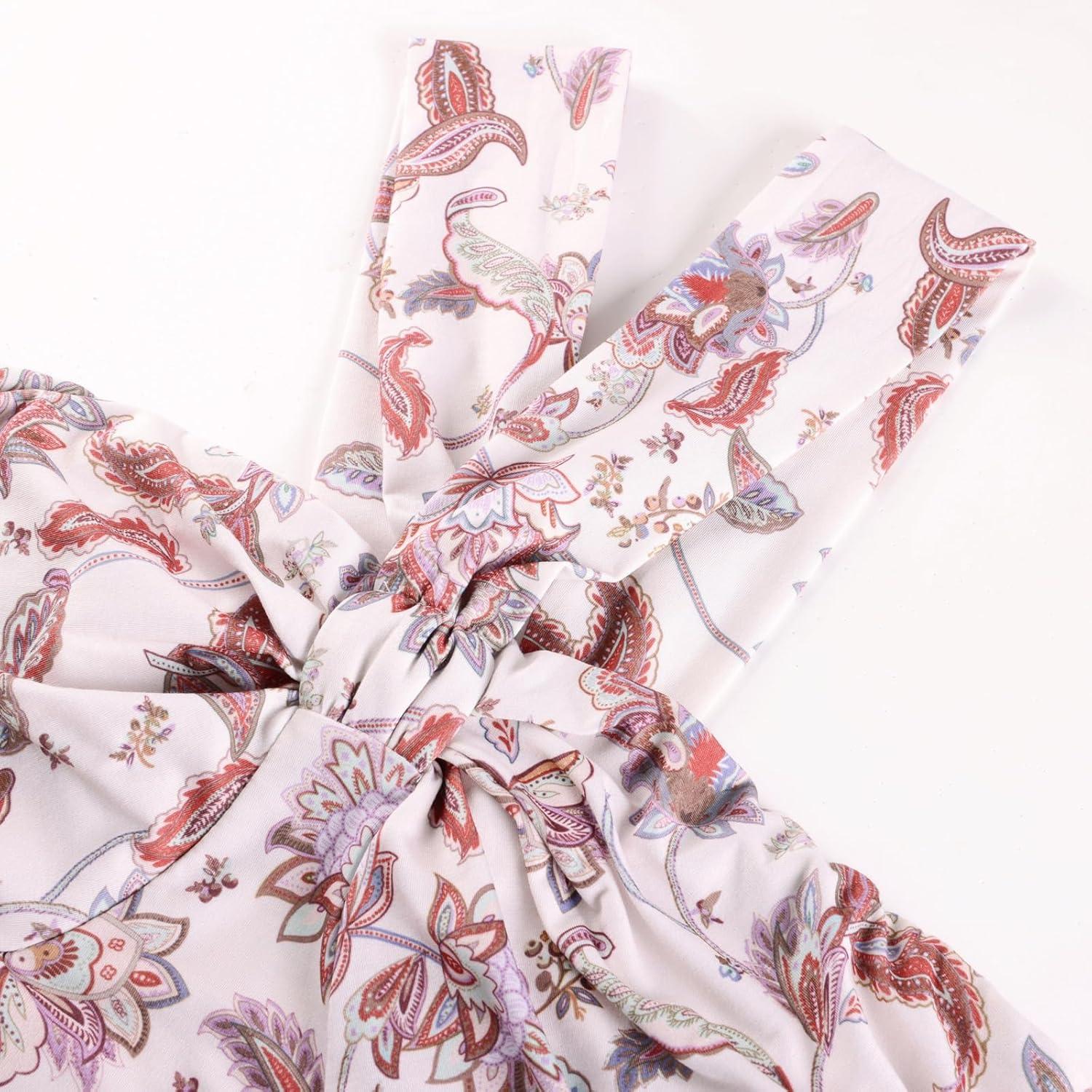 imageGRACE KARIN 2025 Womens Criss Cross Halterneck Sleeveless Summer Floral Print Flowy A Line Maxi DressBeige Floral