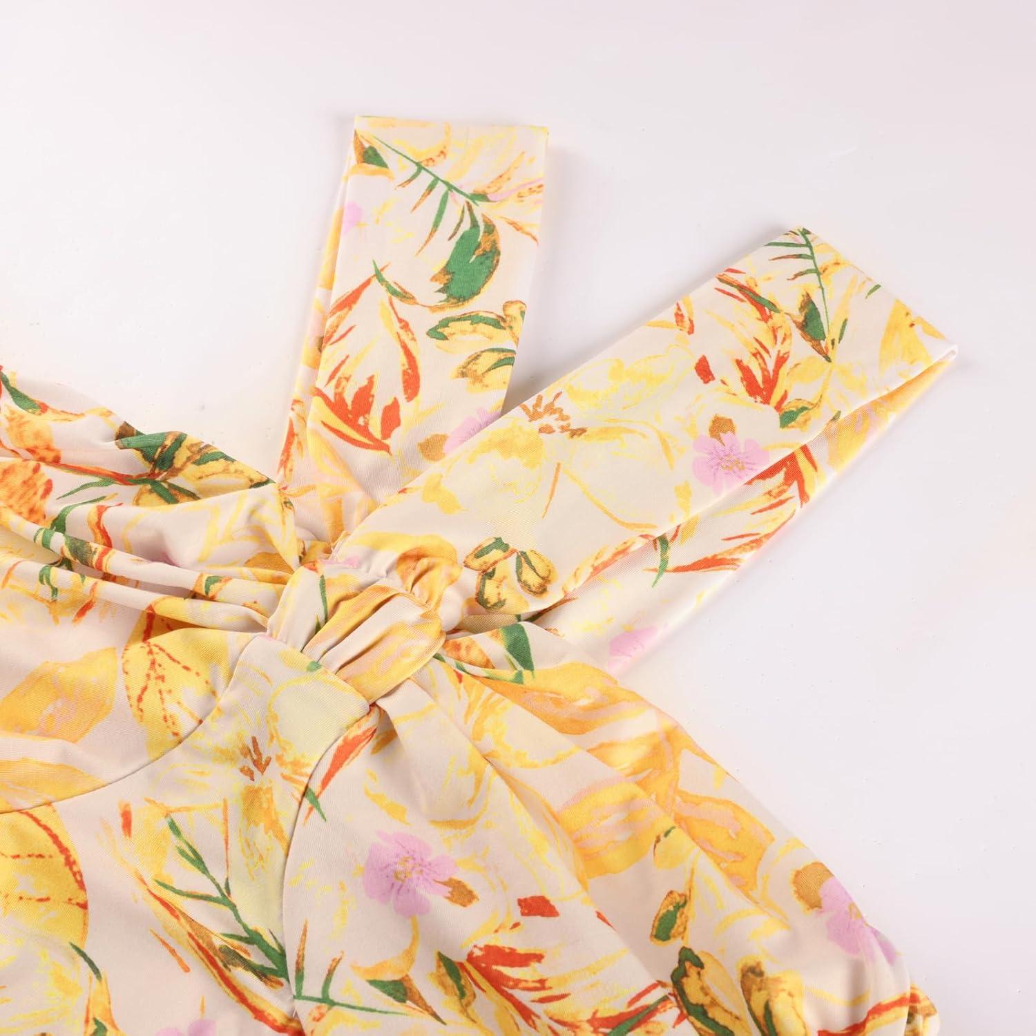 imageGRACE KARIN 2025 Womens Criss Cross Halterneck Sleeveless Summer Floral Print Flowy A Line Maxi DressYellow Floral