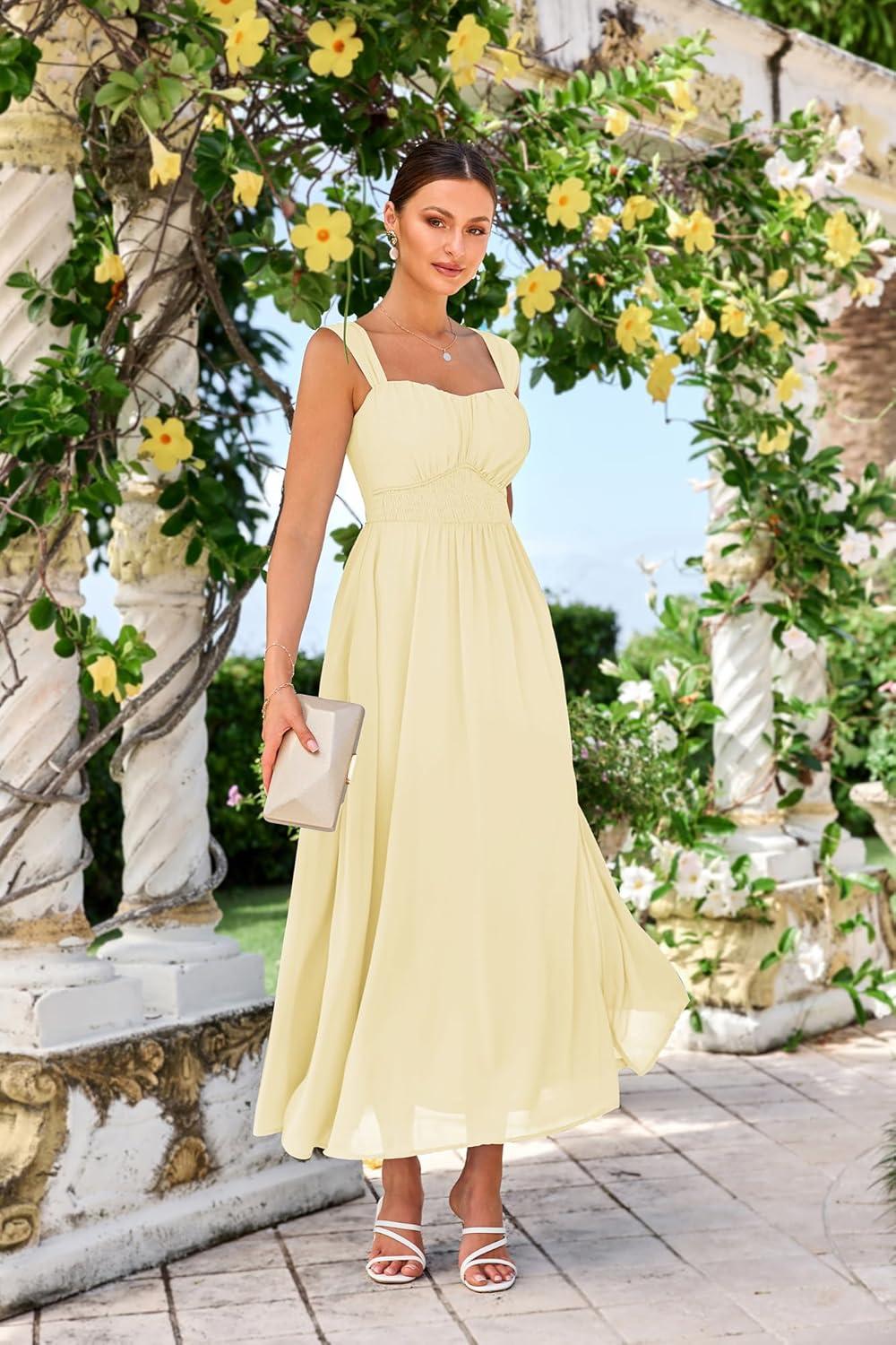 imageGRACE KARIN 2025 Womens Summer Floral Print Flowy A Line Maxi Dresses Sleeveless Smocked Off Shoulder DressApricot