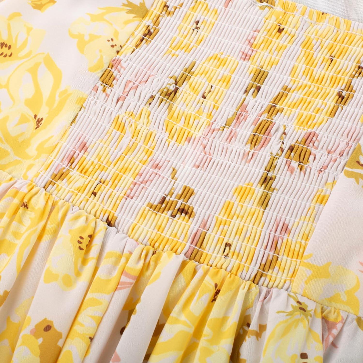 imageGRACE KARIN 2025 Womens Summer Floral Print Flowy A Line Maxi Dresses Sleeveless Smocked Off Shoulder DressApricot Yellow