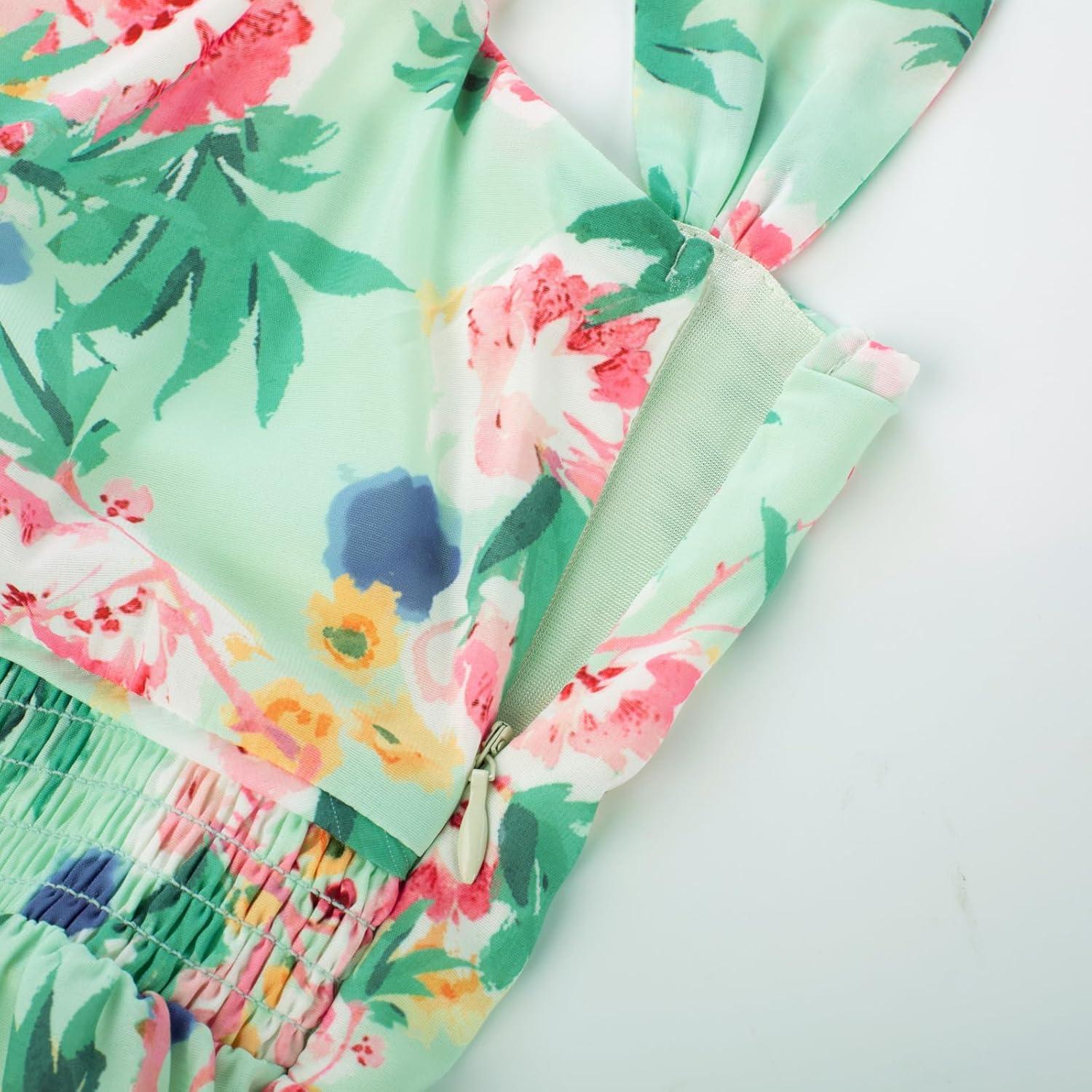 imageGRACE KARIN 2025 Womens Summer Floral Print Flowy A Line Maxi Dresses Sleeveless Smocked Off Shoulder DressGreen Pink