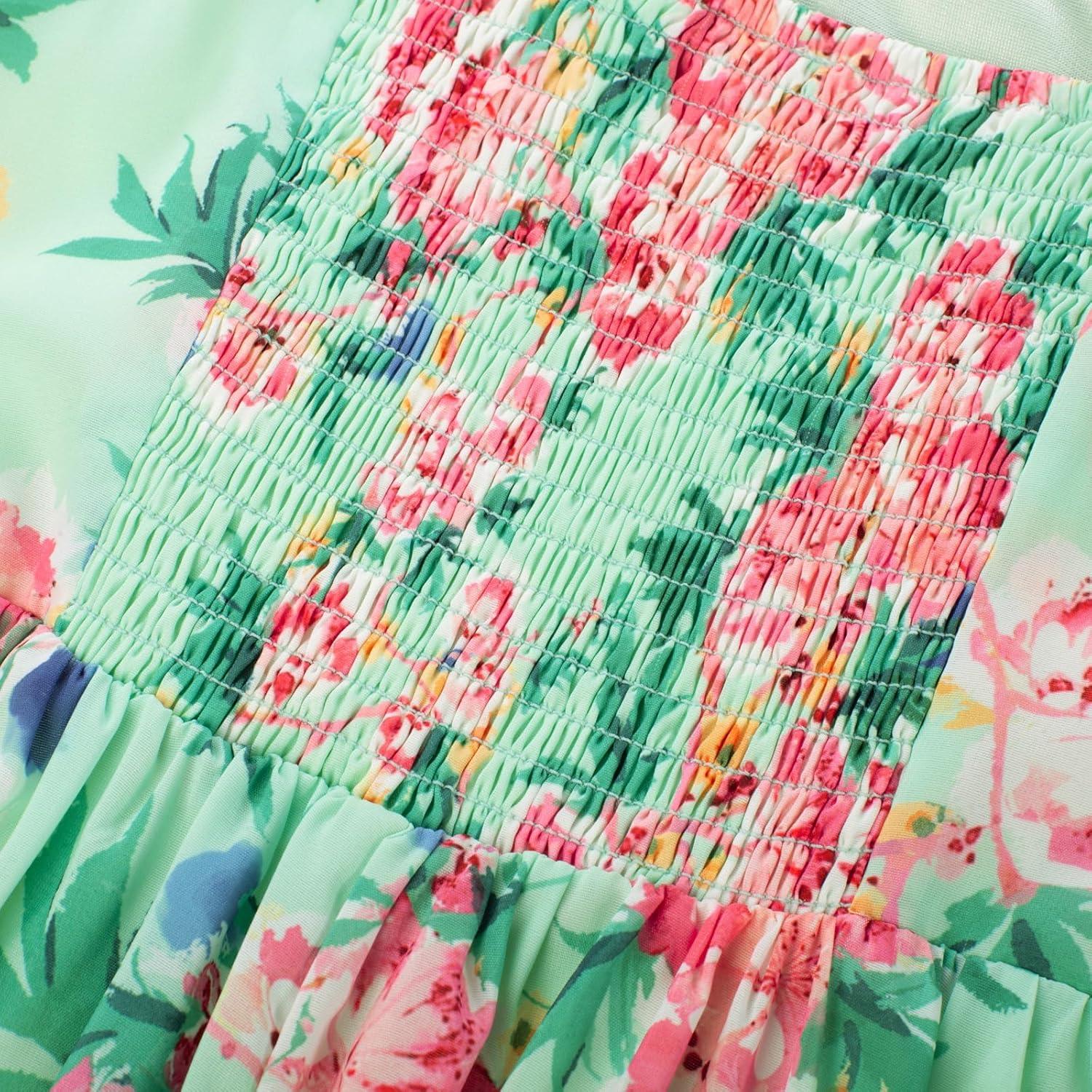 imageGRACE KARIN 2025 Womens Summer Floral Print Flowy A Line Maxi Dresses Sleeveless Smocked Off Shoulder DressGreen Pink