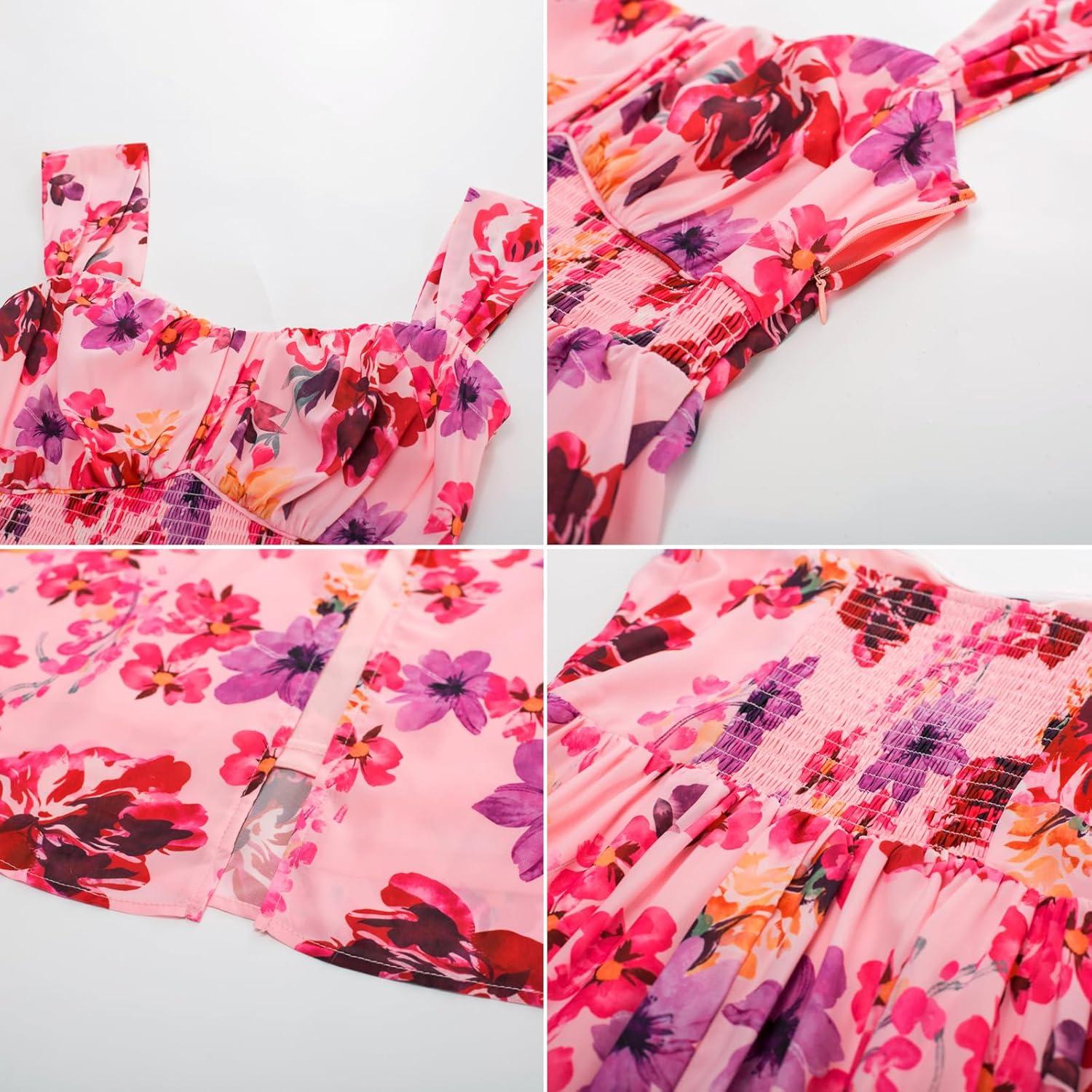 imageGRACE KARIN 2025 Womens Summer Floral Print Flowy A Line Maxi Dresses Sleeveless Smocked Off Shoulder DressPurple Red