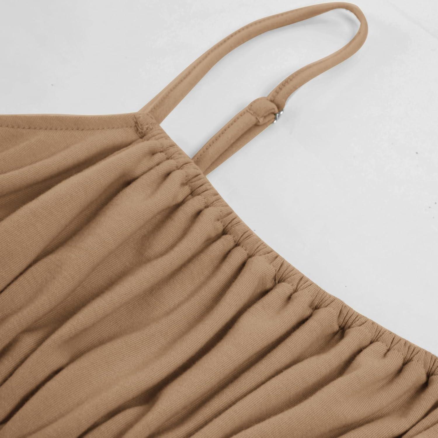 imageGRACE KARIN 2026 Summer Maxi Dresses for Women Smocked Spaghetti Strap Long Dress Flowy Boho Beach Sundresses with PocketsLight Coffee