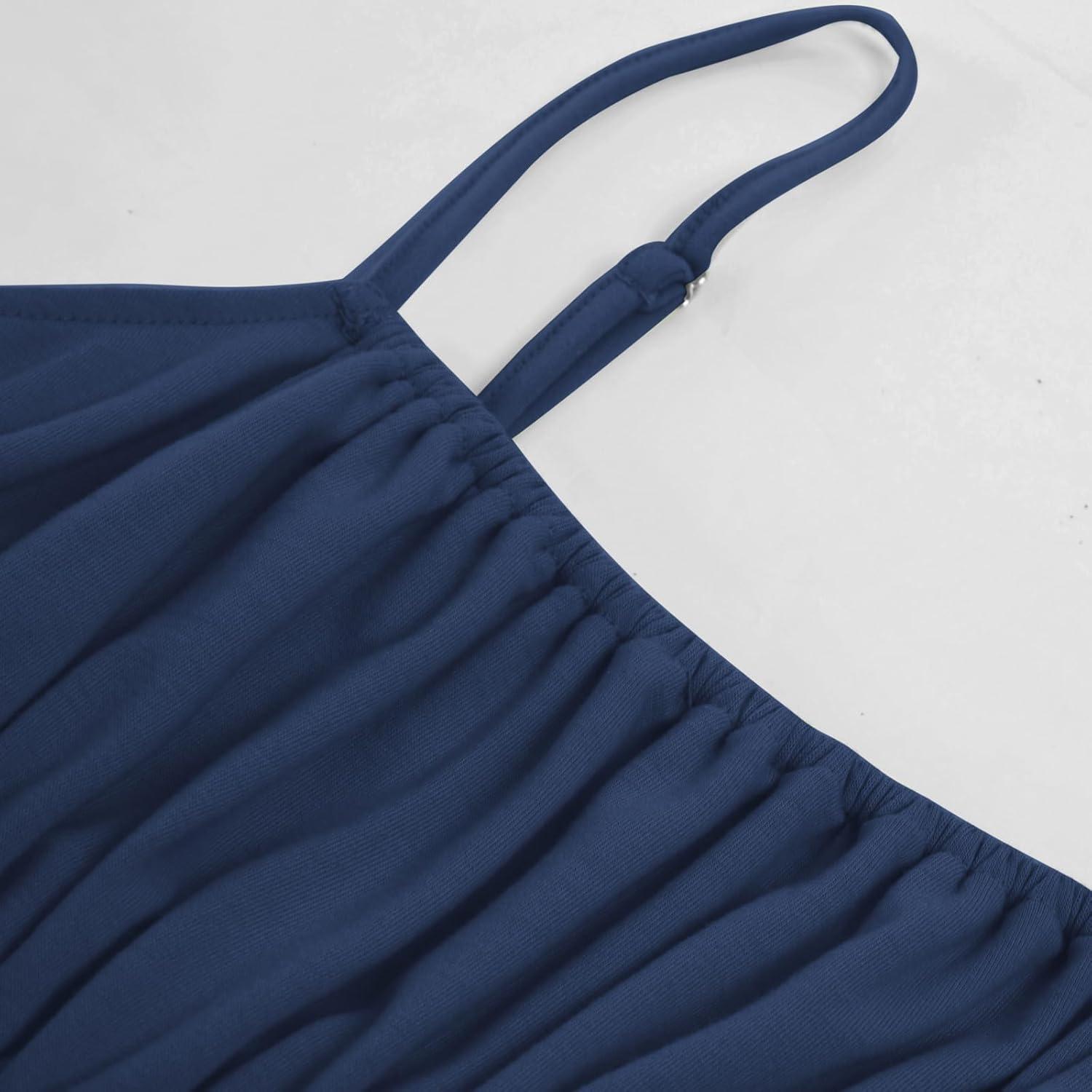 imageGRACE KARIN 2026 Summer Maxi Dresses for Women Smocked Spaghetti Strap Long Dress Flowy Boho Beach Sundresses with PocketsNavy Blue