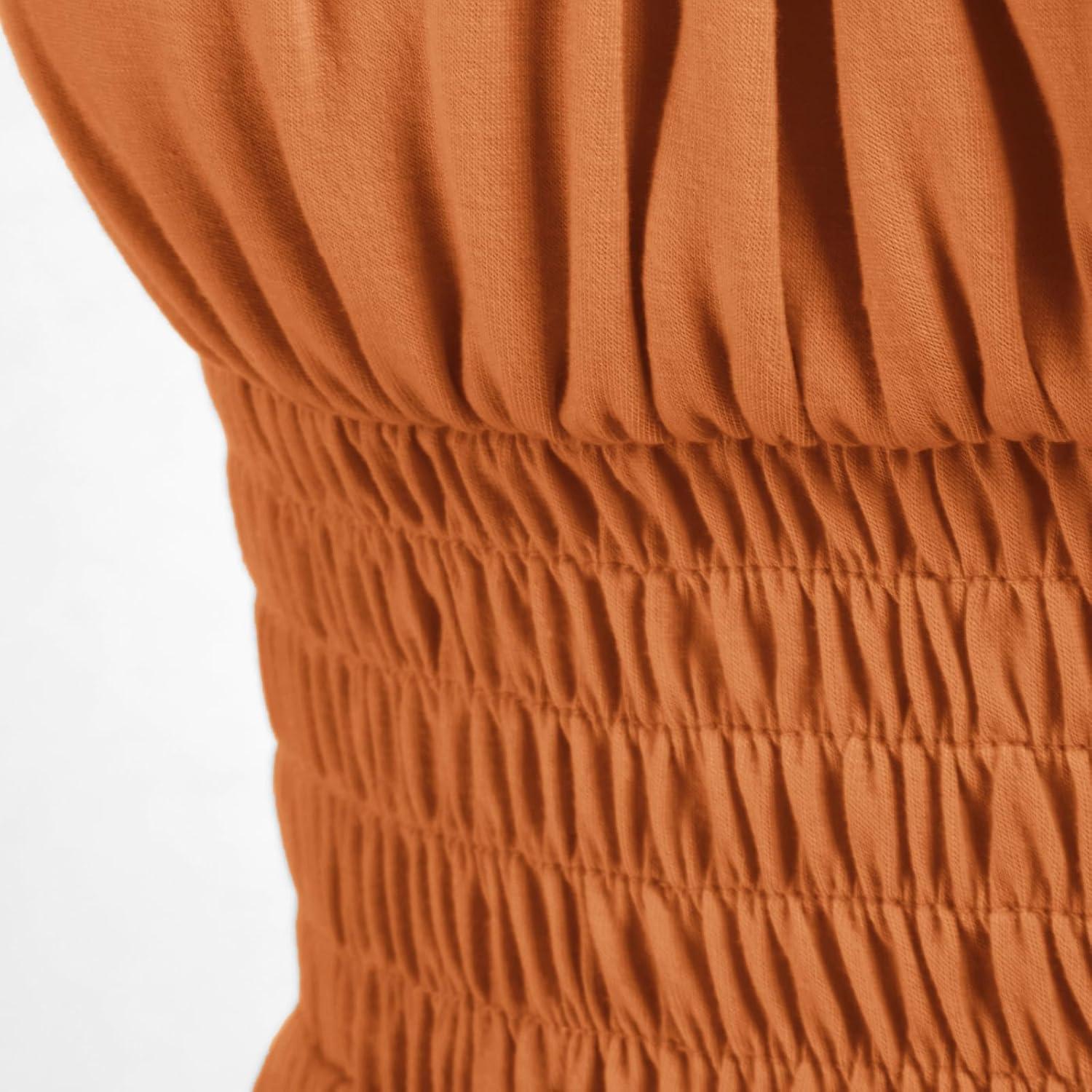 imageGRACE KARIN 2026 Summer Maxi Dresses for Women Smocked Spaghetti Strap Long Dress Flowy Boho Beach Sundresses with PocketsOrange Brown