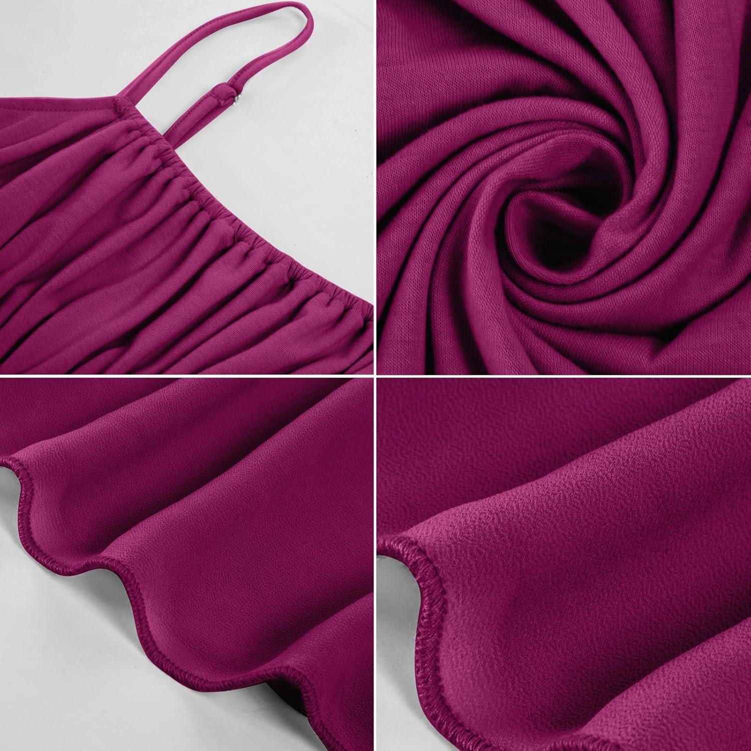 imageGRACE KARIN 2026 Summer Maxi Dresses for Women Smocked Spaghetti Strap Long Dress Flowy Boho Beach Sundresses with PocketsPurple Red