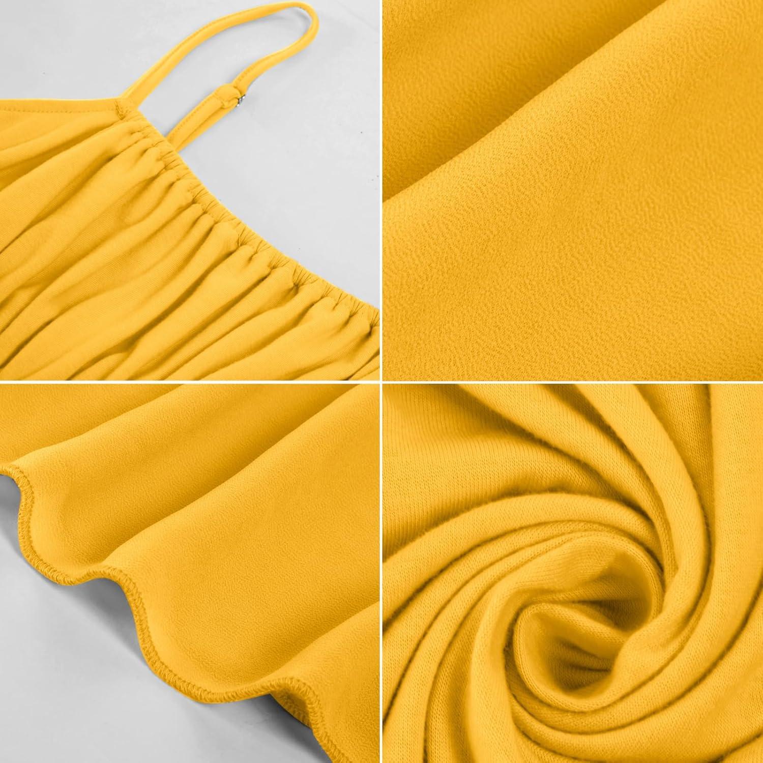 imageGRACE KARIN 2026 Summer Maxi Dresses for Women Smocked Spaghetti Strap Long Dress Flowy Boho Beach Sundresses with PocketsYellow