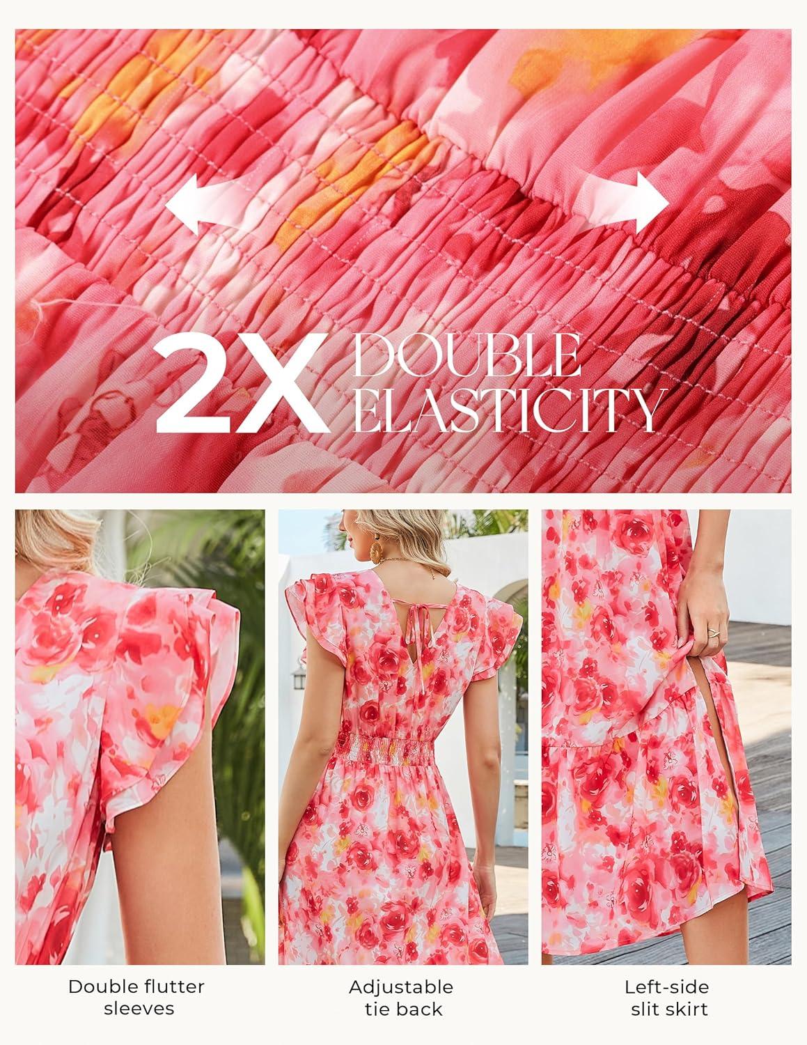 imageGRACE KARIN 2026 Womens Summer Dresses V Neck Ruffle Sleeve Floral Boho Beach Dress ALine Swing Midi Wedding Guest SundressRedfloral Print