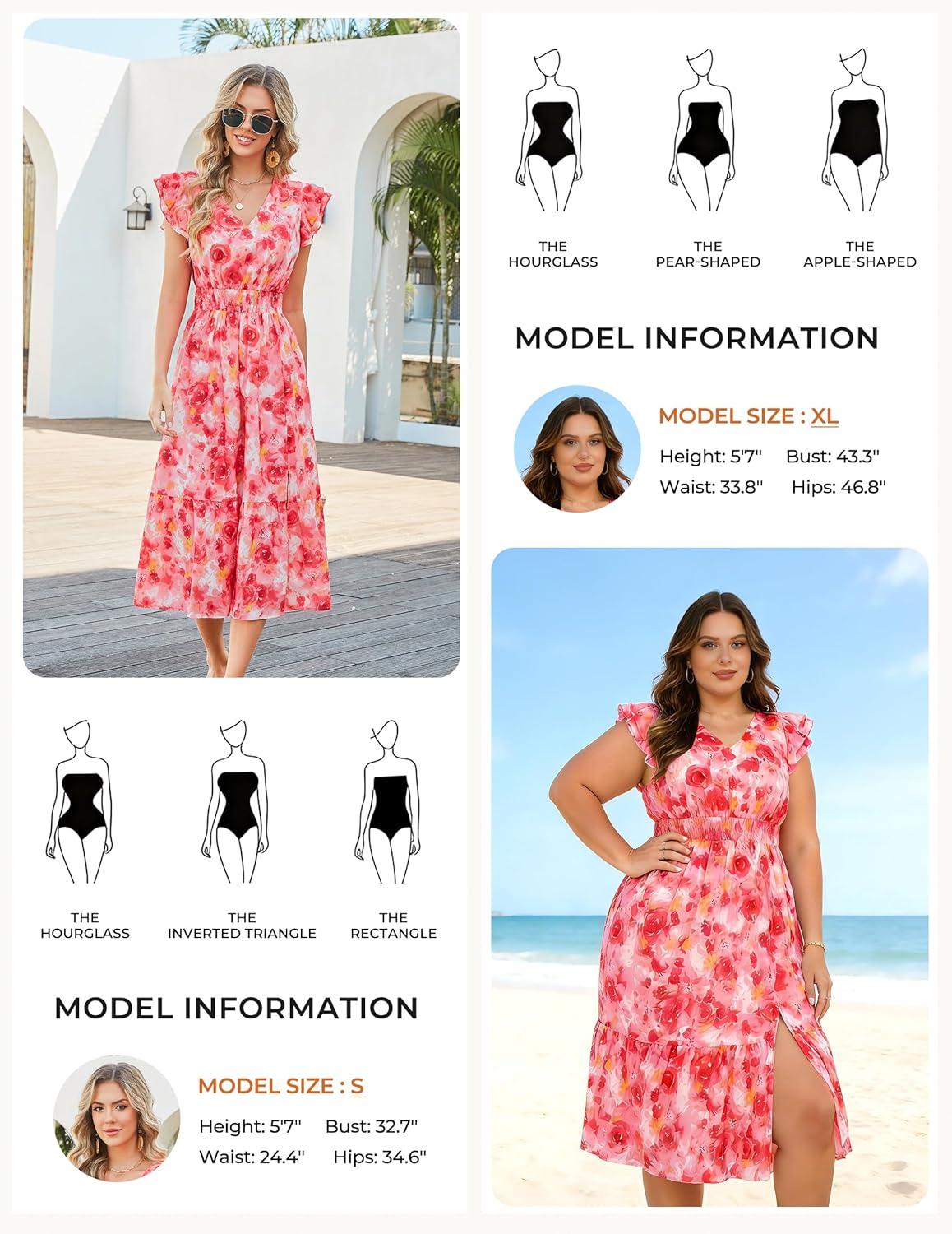 imageGRACE KARIN 2026 Womens Summer Dresses V Neck Ruffle Sleeve Floral Boho Beach Dress ALine Swing Midi Wedding Guest SundressRedfloral Print