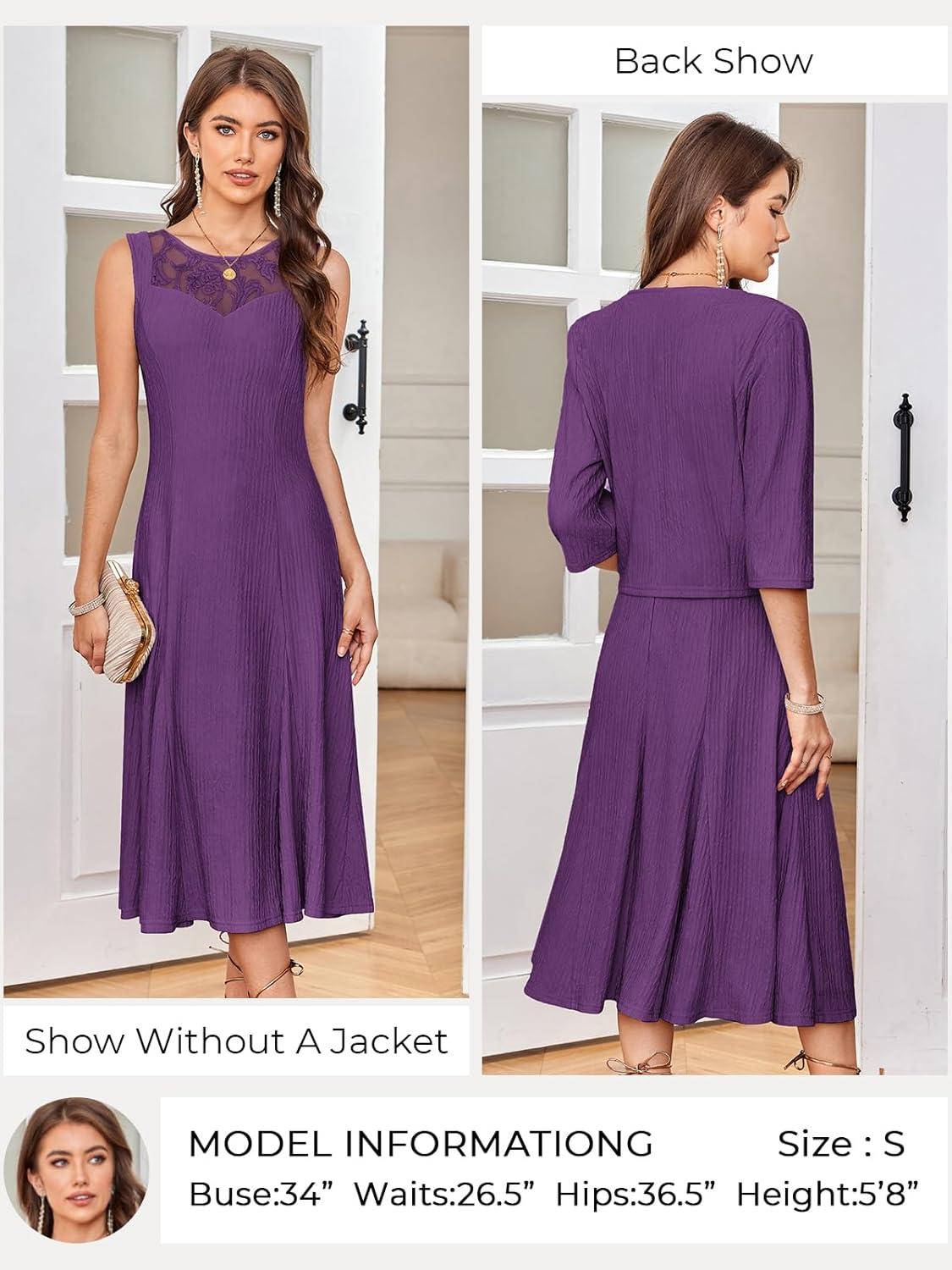 imageGRACE KARIN Mother of The Bride Dress Wedding Guest Formal Evening Dress Lace Sequins Midi Dress with JacketPurple