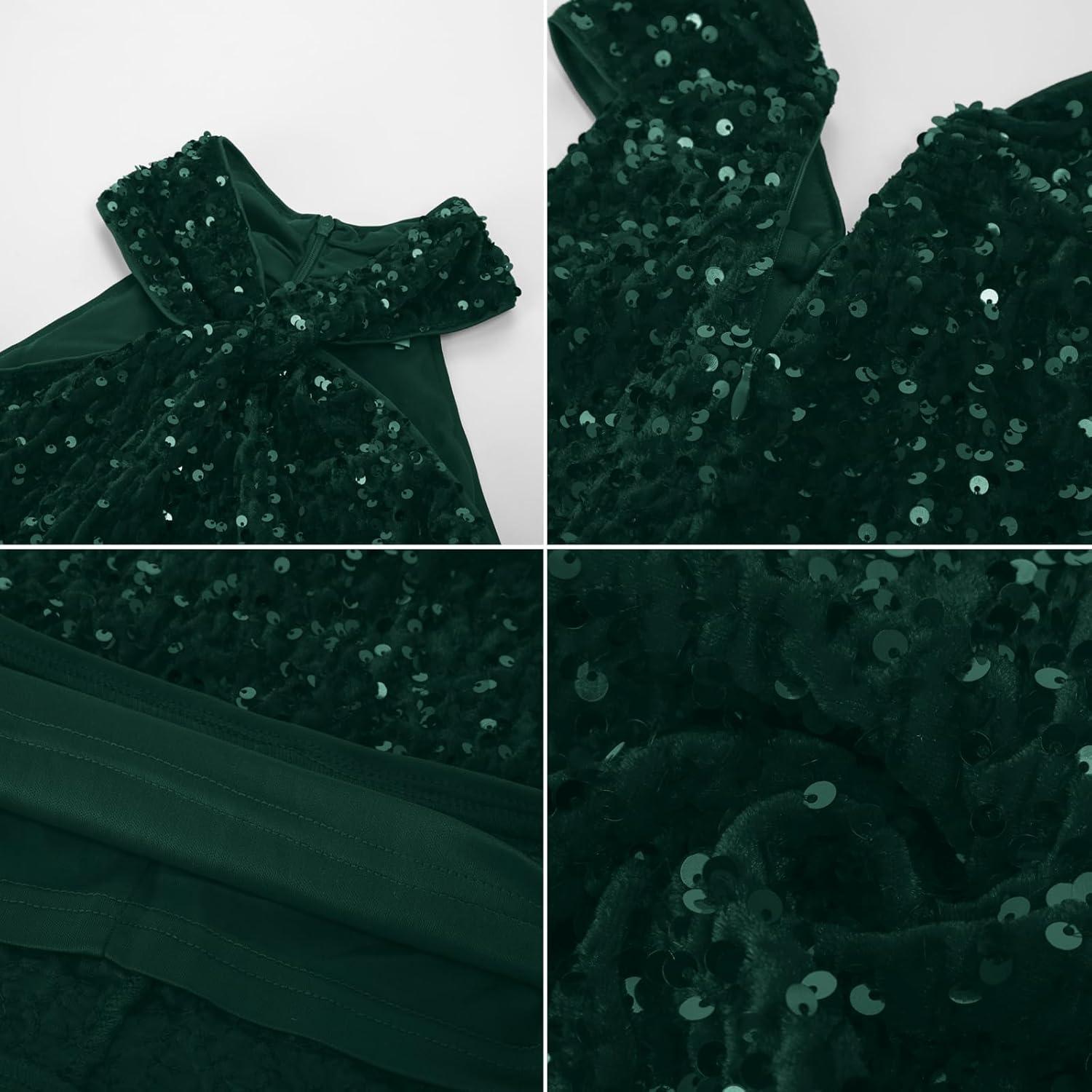 imageGRACE KARIN Sequin Dress for Women Sleeveless Sparkly Glitter Halter Dress Bodycon Mini Club Dresses 2025Dark Green