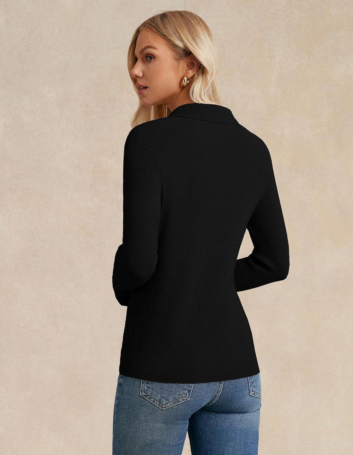 imageGRACE KARIN Sweaters for Women 2026 Fall Fashion Long Sleeve V Neck Collared Knitted Pullover Sweaters Dressy Work TopBlack