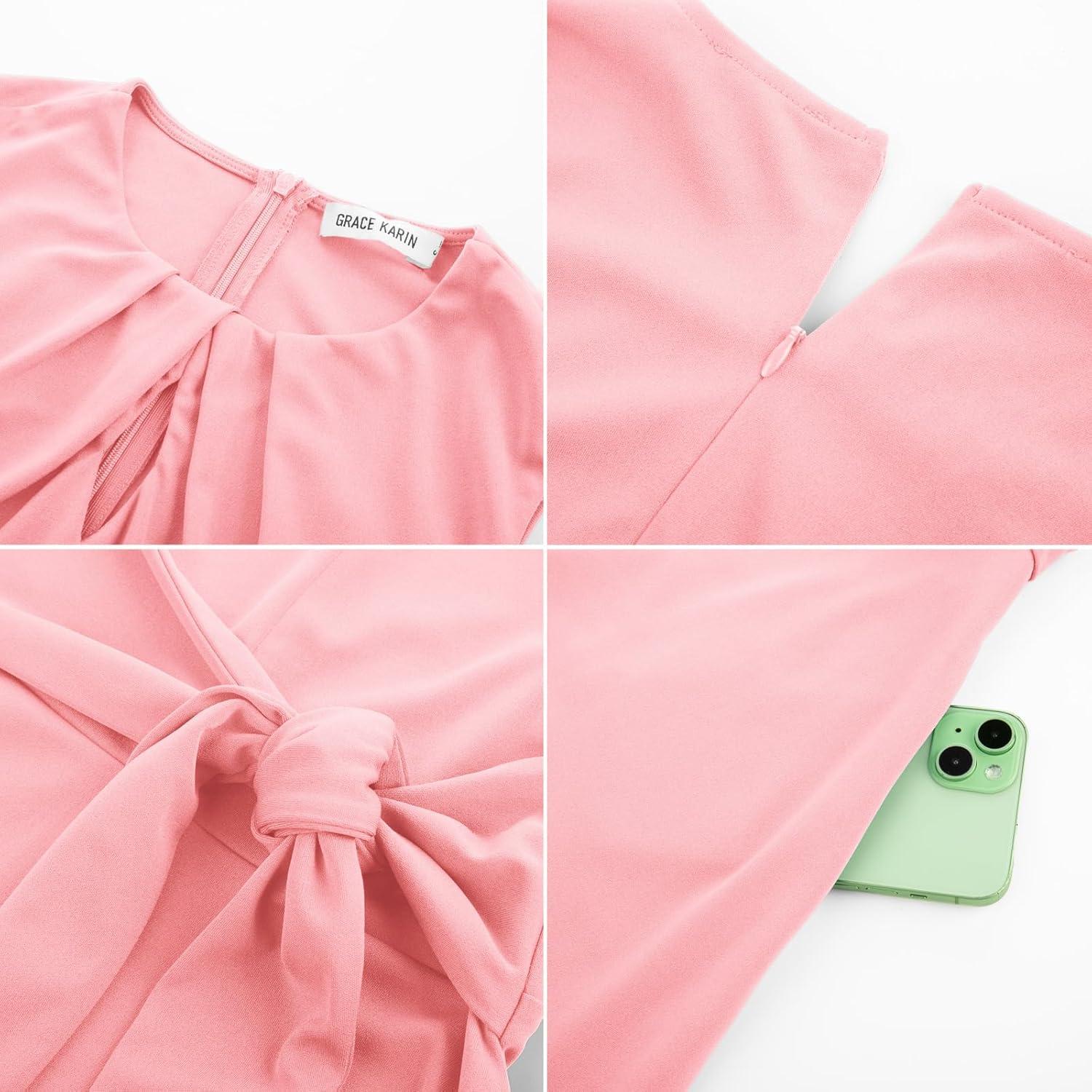 imageGRACE KARIN Women 2025 Summer Work Dress Sleeveless Tie Waist Elegant Party Cocktail A Line Flowy Midi Dresses with PocketsLight Pink