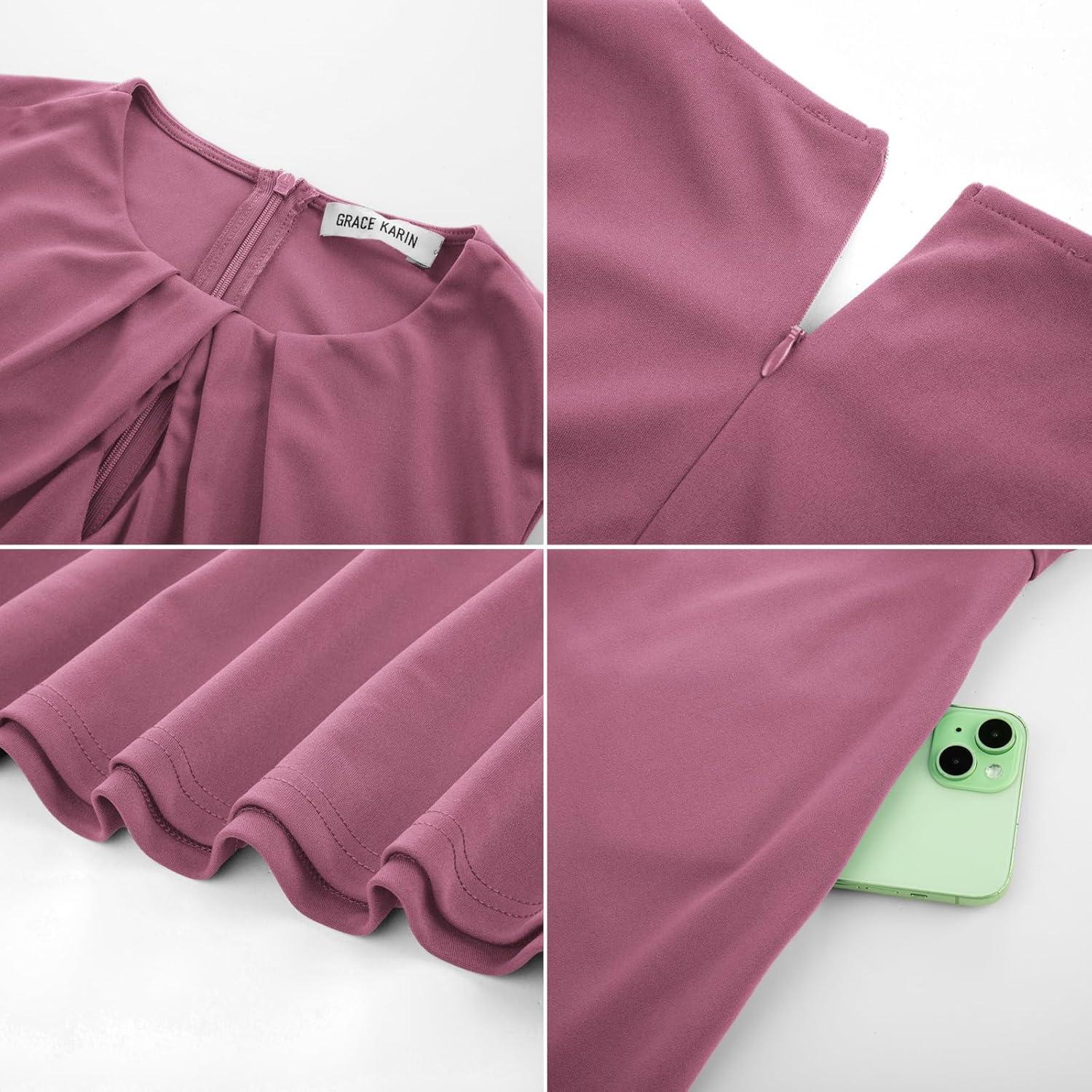 imageGRACE KARIN Women 2025 Summer Work Dress Sleeveless Tie Waist Elegant Party Cocktail A Line Flowy Midi Dresses with PocketsPurple Pink