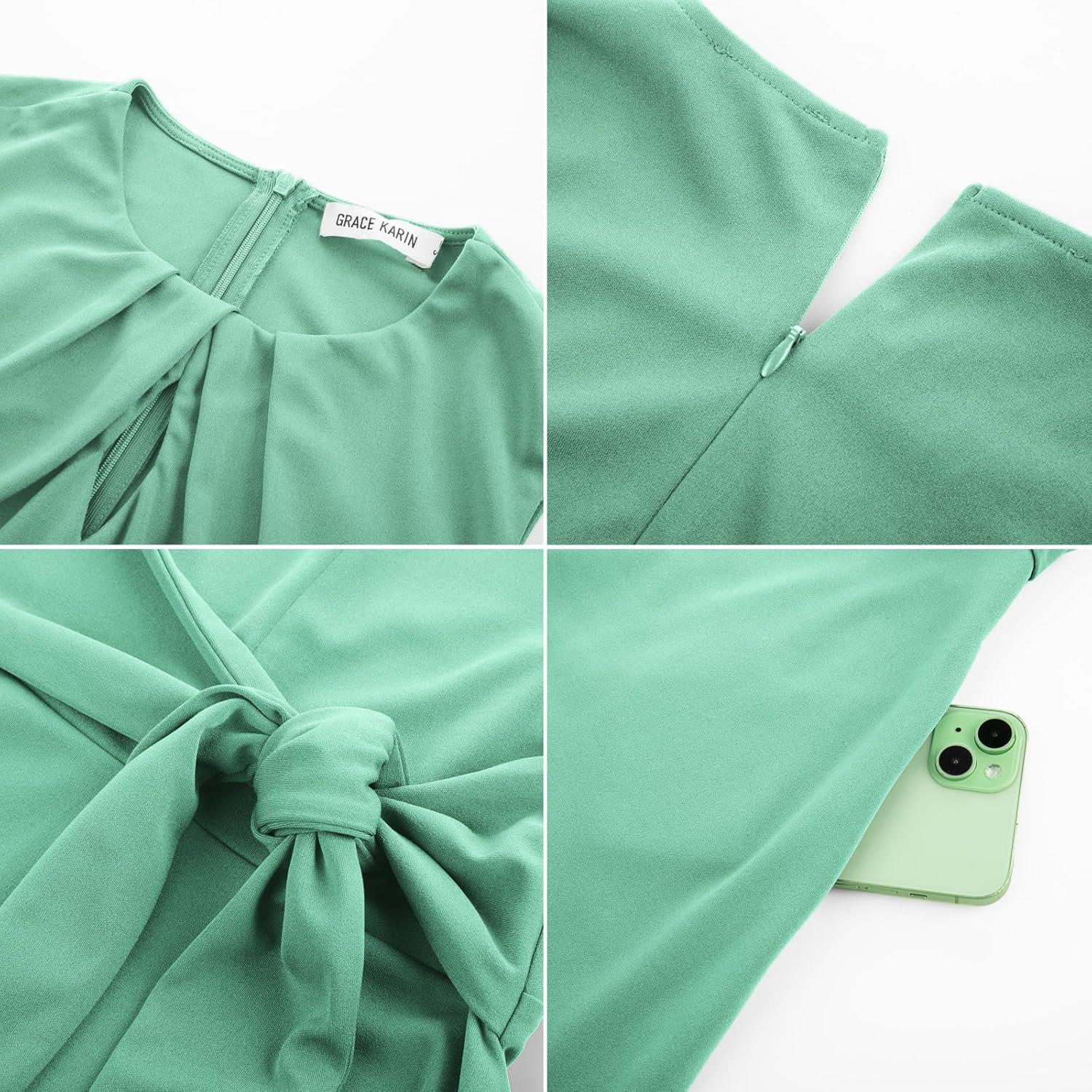 imageGRACE KARIN Women 2025 Summer Work Dress Sleeveless Tie Waist Elegant Party Cocktail A Line Flowy Midi Dresses with PocketsSage Green