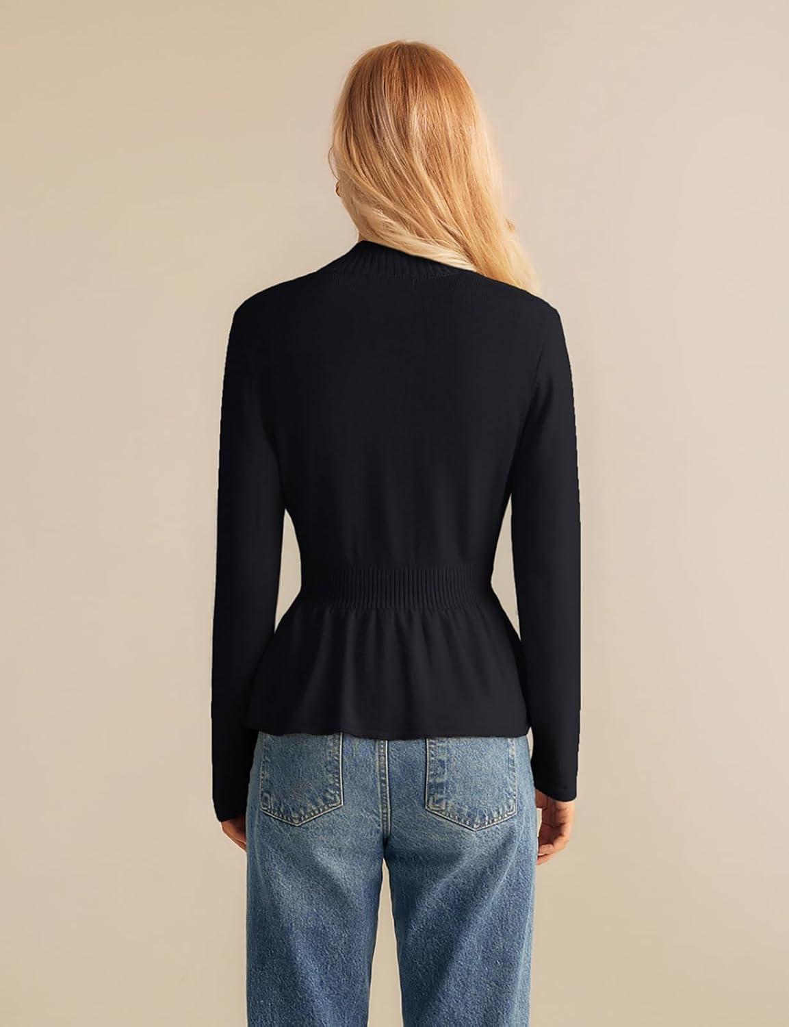 imageGRACE KARIN Women Cardigan Sweaters 2025 FallLong Sleeve Cropped Sweater Coat TrendyButton Front Peplum Tops LightweightBlack